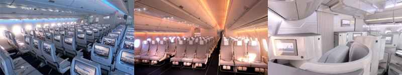 Finnair A350-XWB utastér a napszakok szerinti LED-es megvilágítással