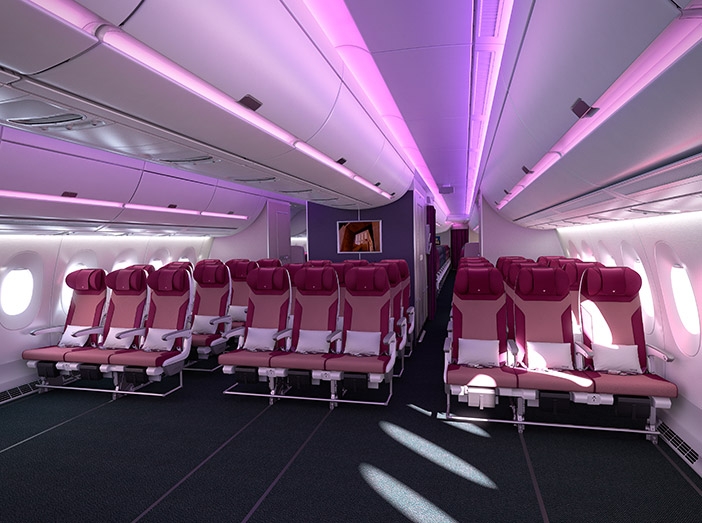 A350-es turista osztály: a LED-es kabinvilágítás segít csökkenteni a jetlaget